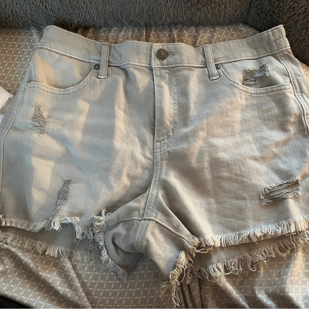 Aerie Blue Jean Shorts with Distressed Cut-Off Hem
